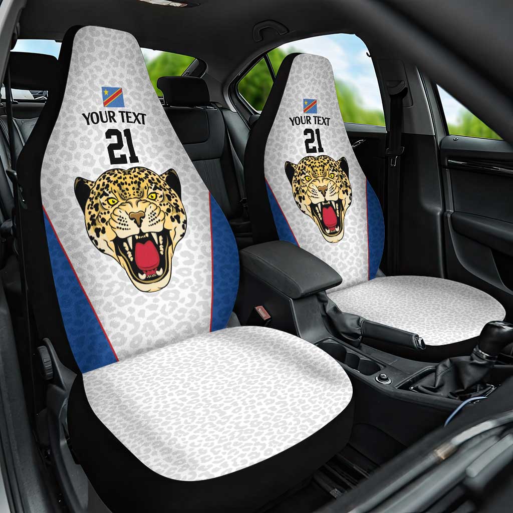 DR Congo Football Custom Car Seat Cover White Leopard Skin Pattern - Wonder Print Shop