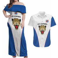 DR Congo Football Custom Couples Matching Off Shoulder Maxi Dress and Hawaiian Shirt White Leopard Skin Pattern - Wonder Print Shop