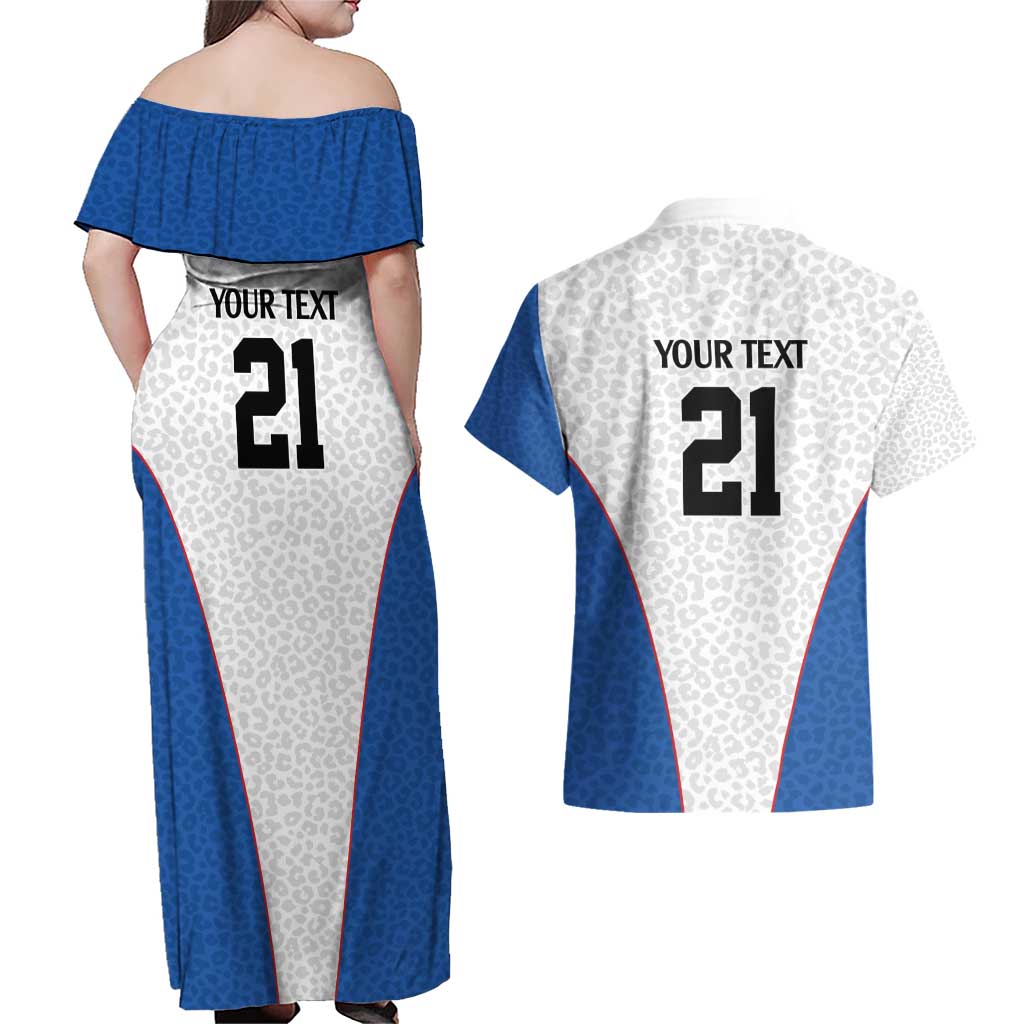 DR Congo Football Custom Couples Matching Off Shoulder Maxi Dress and Hawaiian Shirt White Leopard Skin Pattern - Wonder Print Shop