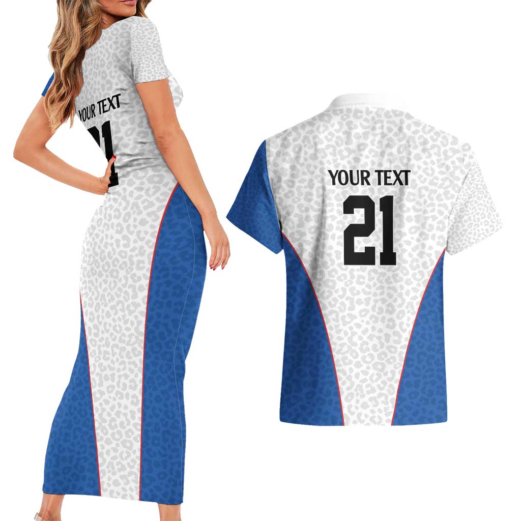 DR Congo Football Custom Couples Matching Short Sleeve Bodycon Dress and Hawaiian Shirt White Leopard Skin Pattern - Wonder Print Shop