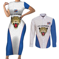 DR Congo Football Custom Couples Matching Short Sleeve Bodycon Dress and Long Sleeve Button Shirt White Leopard Skin Pattern - Wonder Print Shop