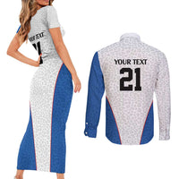 DR Congo Football Custom Couples Matching Short Sleeve Bodycon Dress and Long Sleeve Button Shirt White Leopard Skin Pattern - Wonder Print Shop