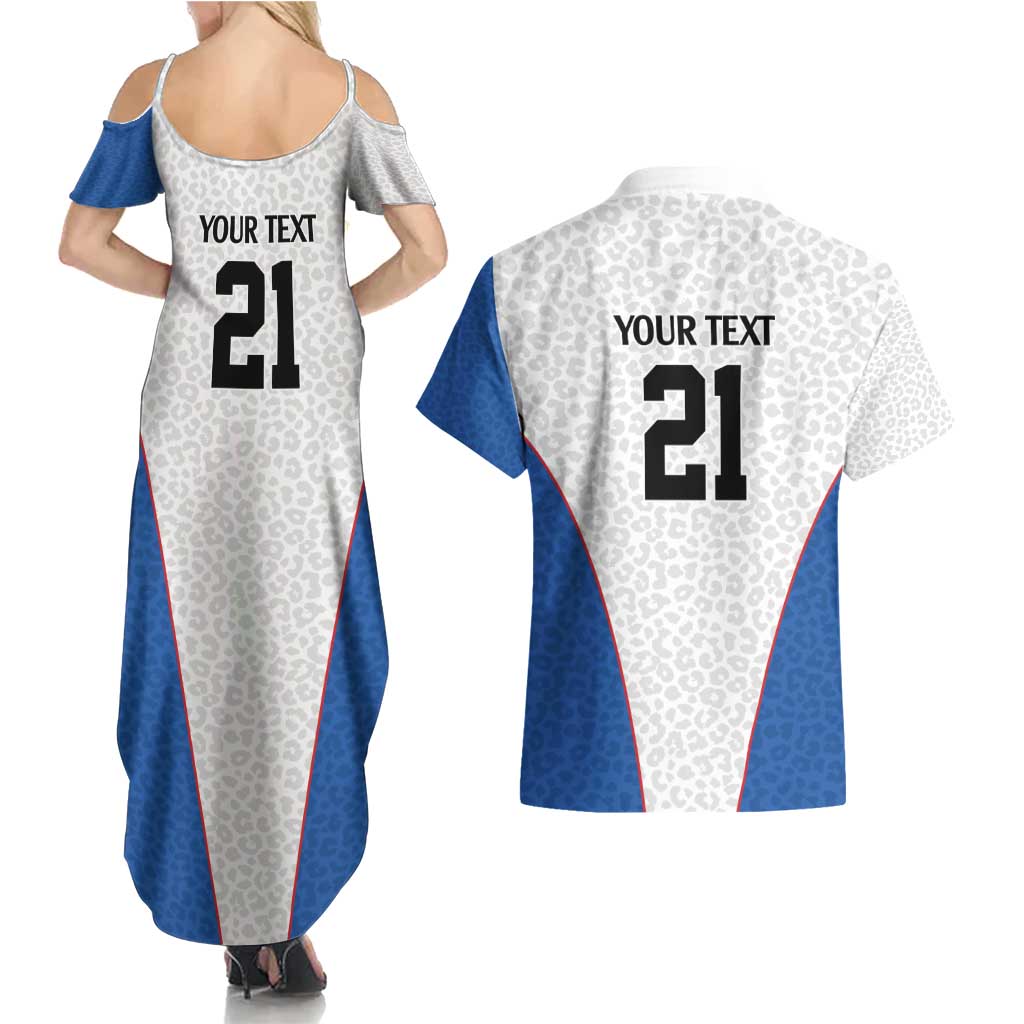 DR Congo Football Custom Couples Matching Summer Maxi Dress and Hawaiian Shirt White Leopard Skin Pattern - Wonder Print Shop