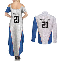 DR Congo Football Custom Couples Matching Summer Maxi Dress and Long Sleeve Button Shirt White Leopard Skin Pattern - Wonder Print Shop