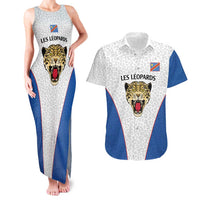 DR Congo Football Custom Couples Matching Tank Maxi Dress and Hawaiian Shirt White Leopard Skin Pattern - Wonder Print Shop