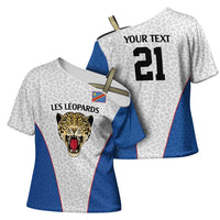 Africa DR Congo Football Custom Cross Shoulder Shirt White Leopard Skin Pattern