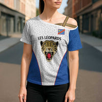 Africa DR Congo Football Custom Cross Shoulder Shirt White Leopard Skin Pattern