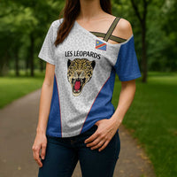 Africa DR Congo Football Custom Cross Shoulder Shirt White Leopard Skin Pattern