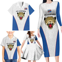 DR Congo Football Custom Family Matching Long Sleeve Bodycon Dress and Hawaiian Shirt White Leopard Skin Pattern - Wonder Print Shop