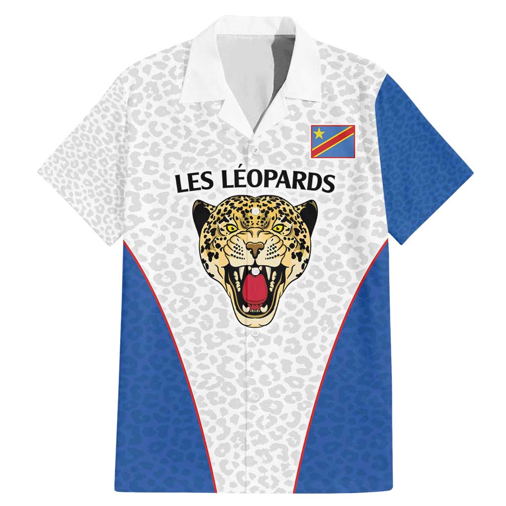 DR Congo Football Custom Family Matching Mermaid Dress and Hawaiian Shirt White Leopard Skin Pattern - Wonder Print Shop