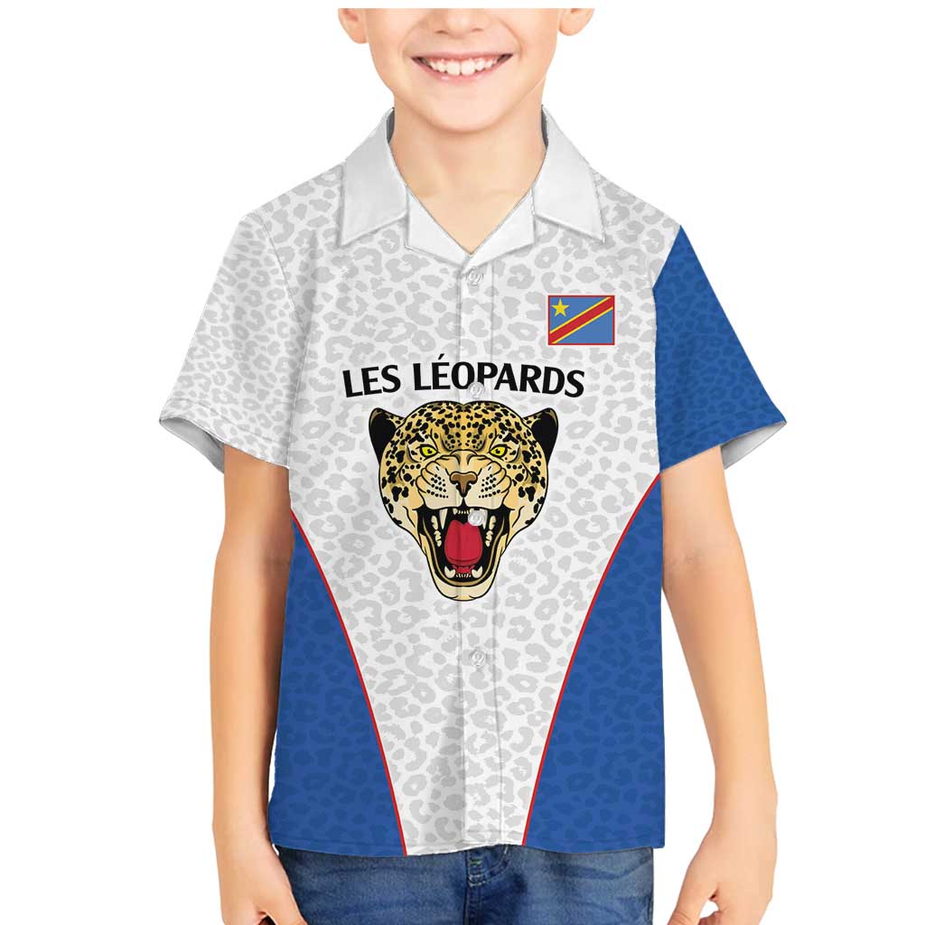 DR Congo Football Custom Family Matching Mermaid Dress and Hawaiian Shirt White Leopard Skin Pattern - Wonder Print Shop