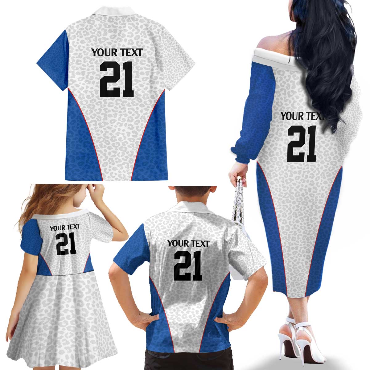 DR Congo Football Custom Family Matching Off The Shoulder Long Sleeve Dress and Hawaiian Shirt White Leopard Skin Pattern - Wonder Print Shop
