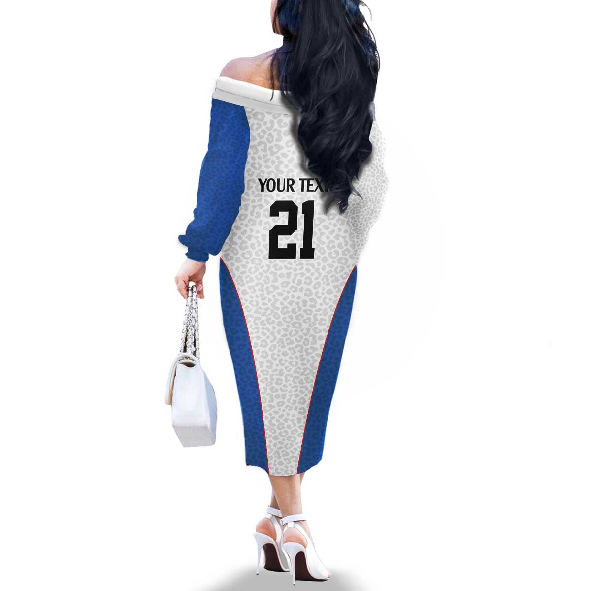 DR Congo Football Custom Family Matching Off The Shoulder Long Sleeve Dress and Hawaiian Shirt White Leopard Skin Pattern - Wonder Print Shop