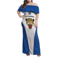 DR Congo Football Custom Family Matching Off Shoulder Maxi Dress and Hawaiian Shirt White Leopard Skin Pattern - Wonder Print Shop