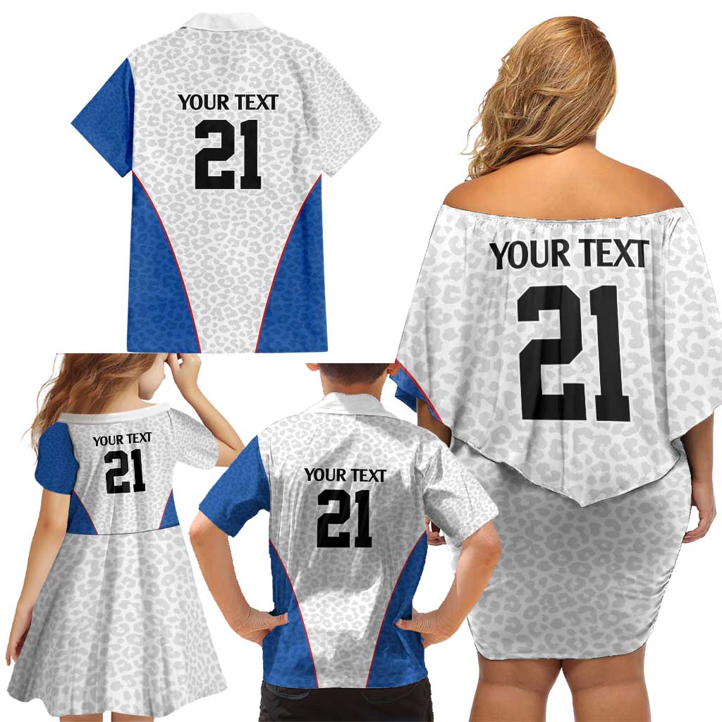 DR Congo Football Custom Family Matching Off Shoulder Short Dress and Hawaiian Shirt White Leopard Skin Pattern - Wonder Print Shop