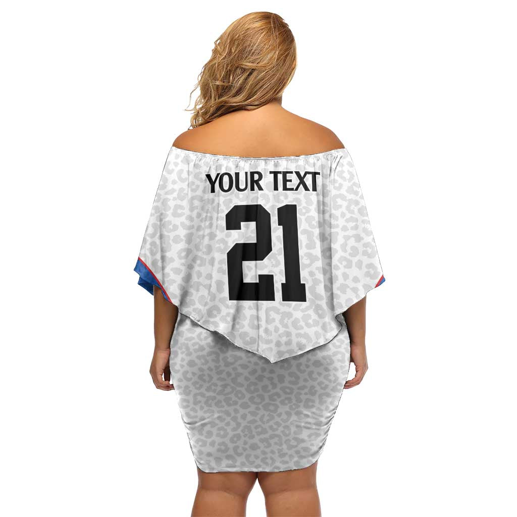 DR Congo Football Custom Family Matching Off Shoulder Short Dress and Hawaiian Shirt White Leopard Skin Pattern - Wonder Print Shop