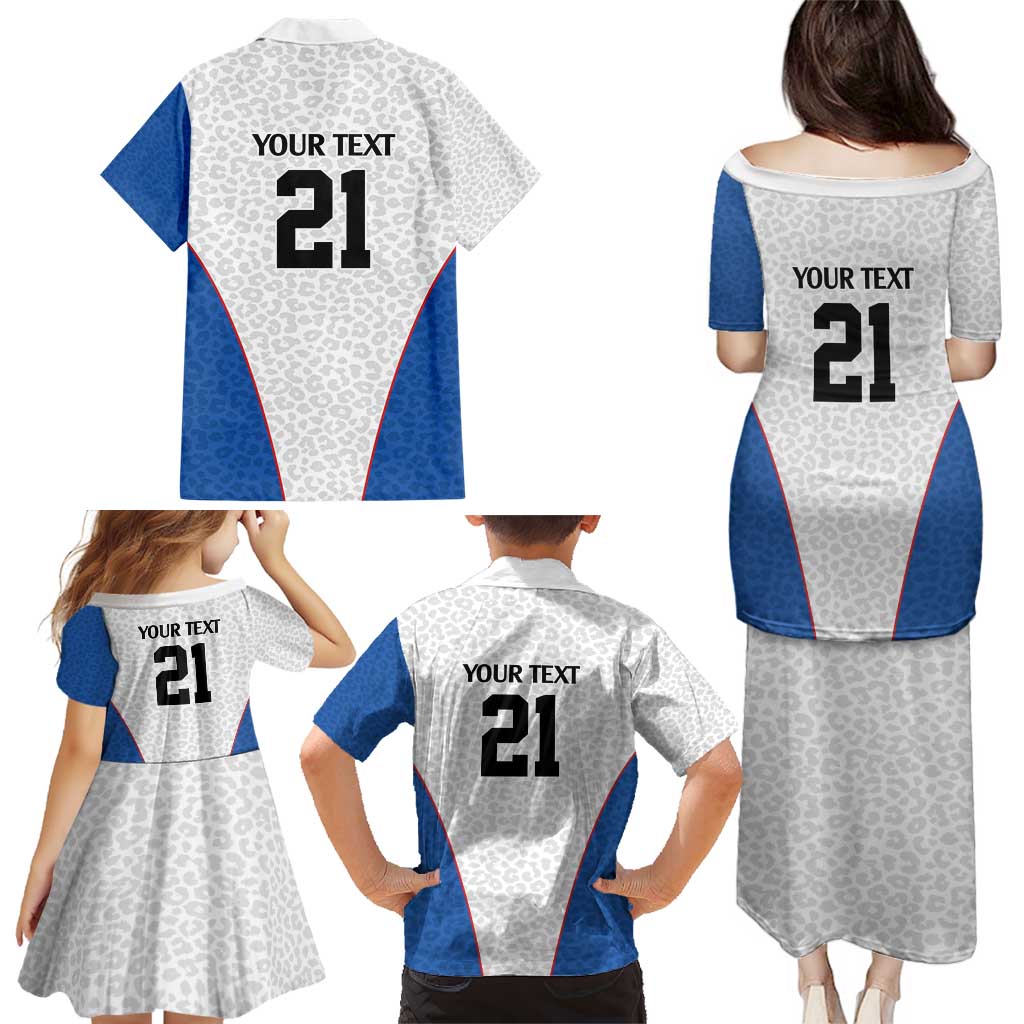 DR Congo Football Custom Family Matching Puletasi and Hawaiian Shirt White Leopard Skin Pattern - Wonder Print Shop