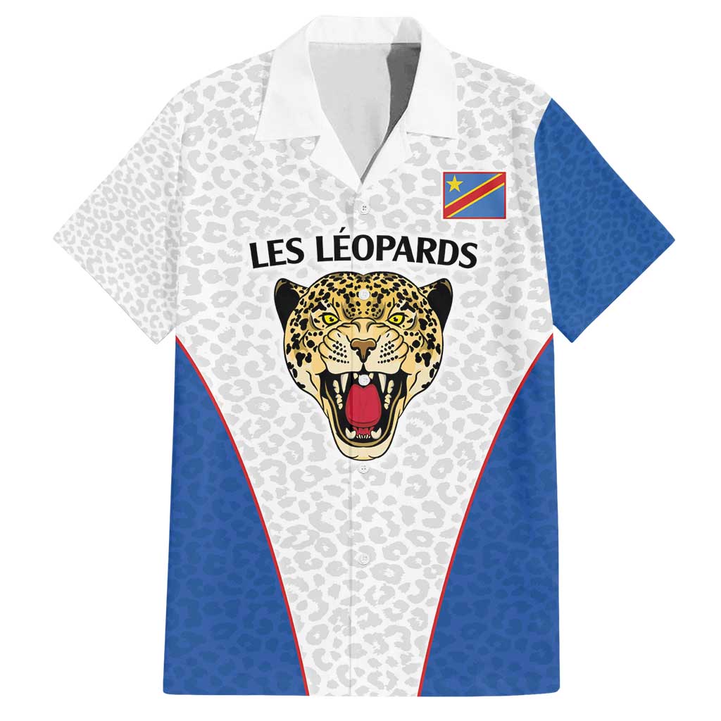 DR Congo Football Custom Family Matching Puletasi and Hawaiian Shirt White Leopard Skin Pattern - Wonder Print Shop
