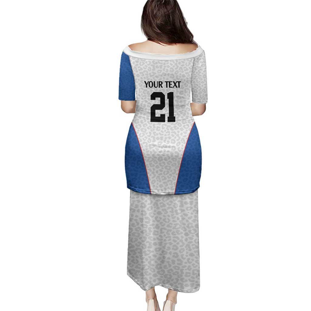 DR Congo Football Custom Family Matching Puletasi and Hawaiian Shirt White Leopard Skin Pattern - Wonder Print Shop