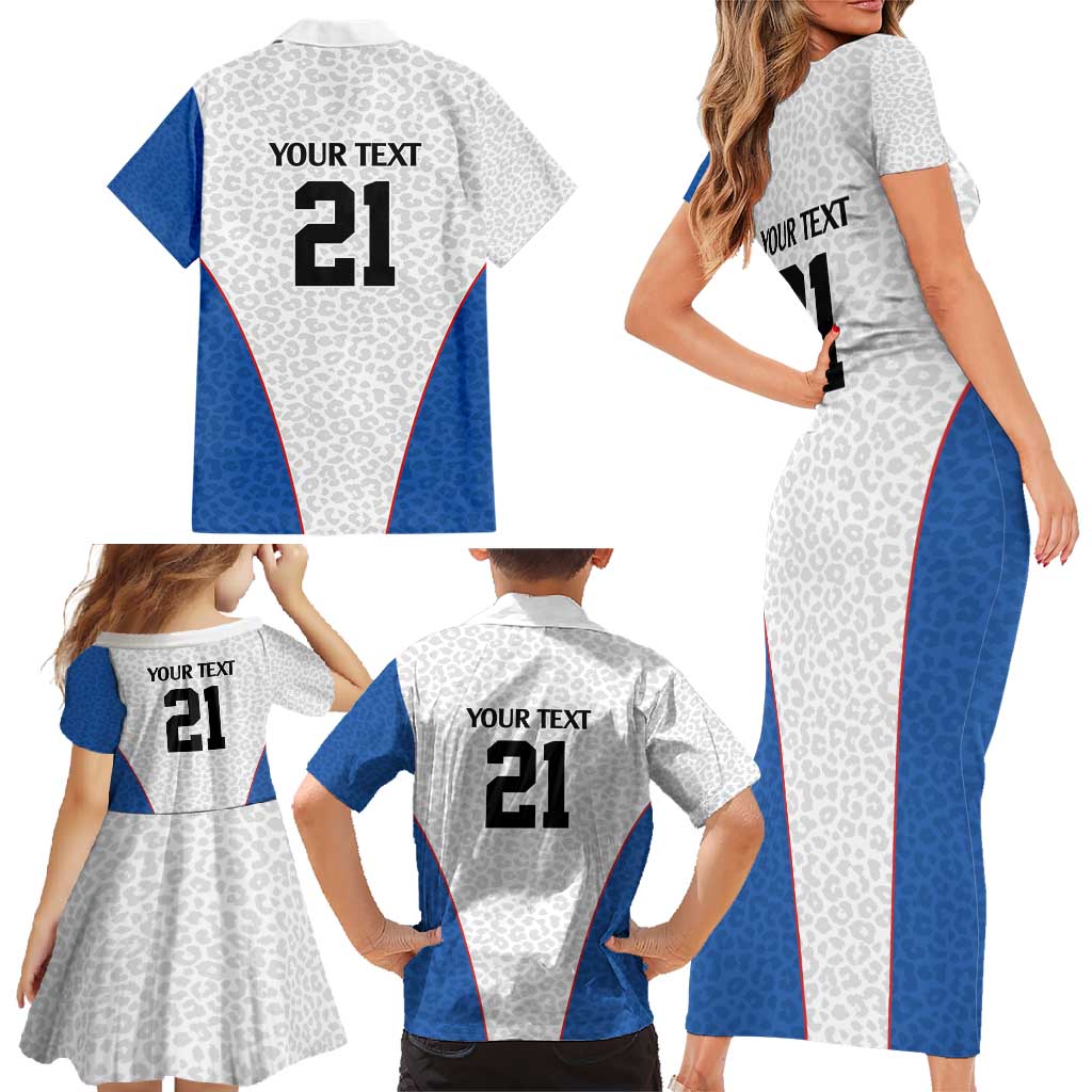 DR Congo Football Custom Family Matching Short Sleeve Bodycon Dress and Hawaiian Shirt White Leopard Skin Pattern - Wonder Print Shop