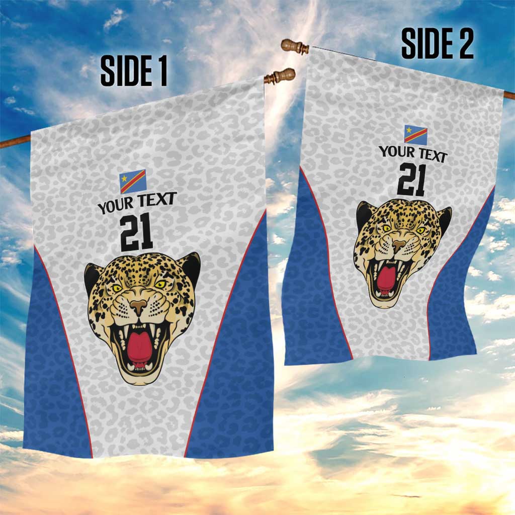 DR Congo Football Custom Garden Flag White Leopard Skin Pattern - Wonder Print Shop