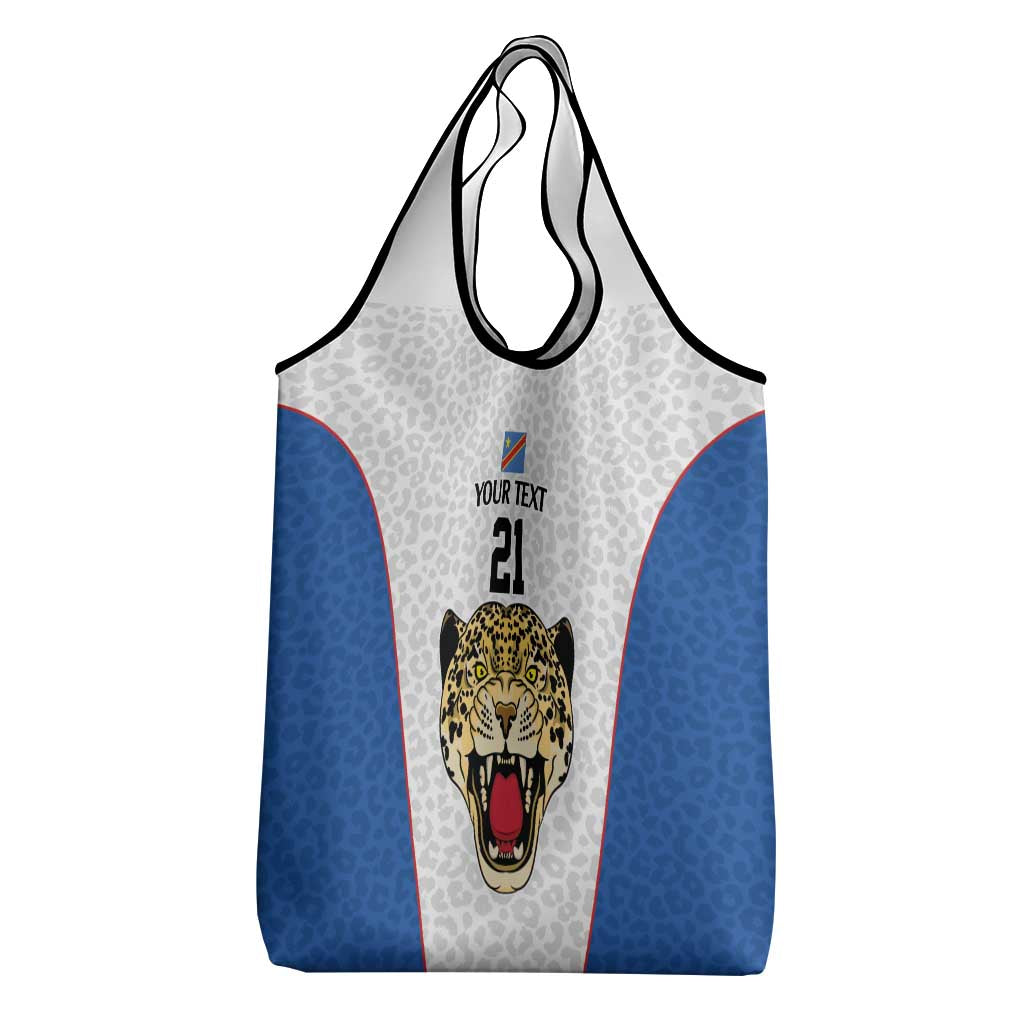 DR Congo Football Custom Grocery Bag White Leopard Skin Pattern - Wonder Print Shop