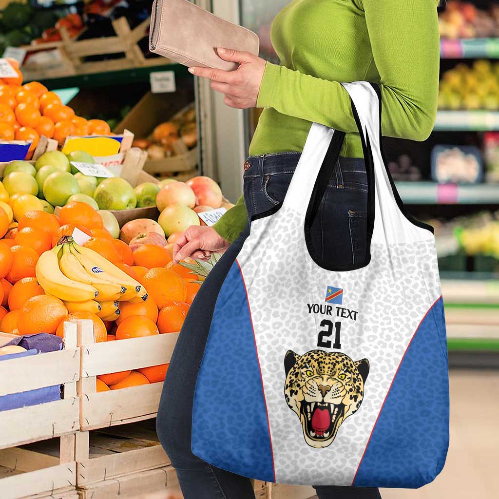DR Congo Football Custom Grocery Bag White Leopard Skin Pattern - Wonder Print Shop