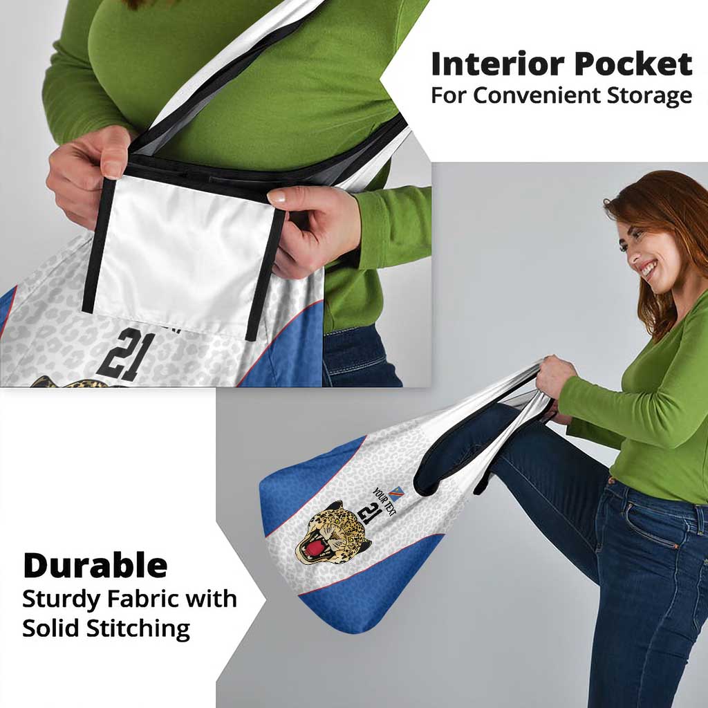 DR Congo Football Custom Grocery Bag White Leopard Skin Pattern - Wonder Print Shop