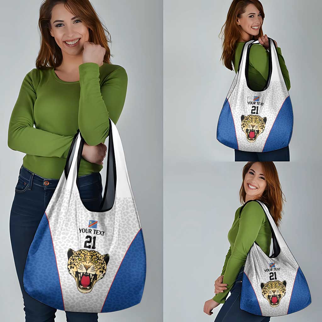 DR Congo Football Custom Grocery Bag White Leopard Skin Pattern - Wonder Print Shop