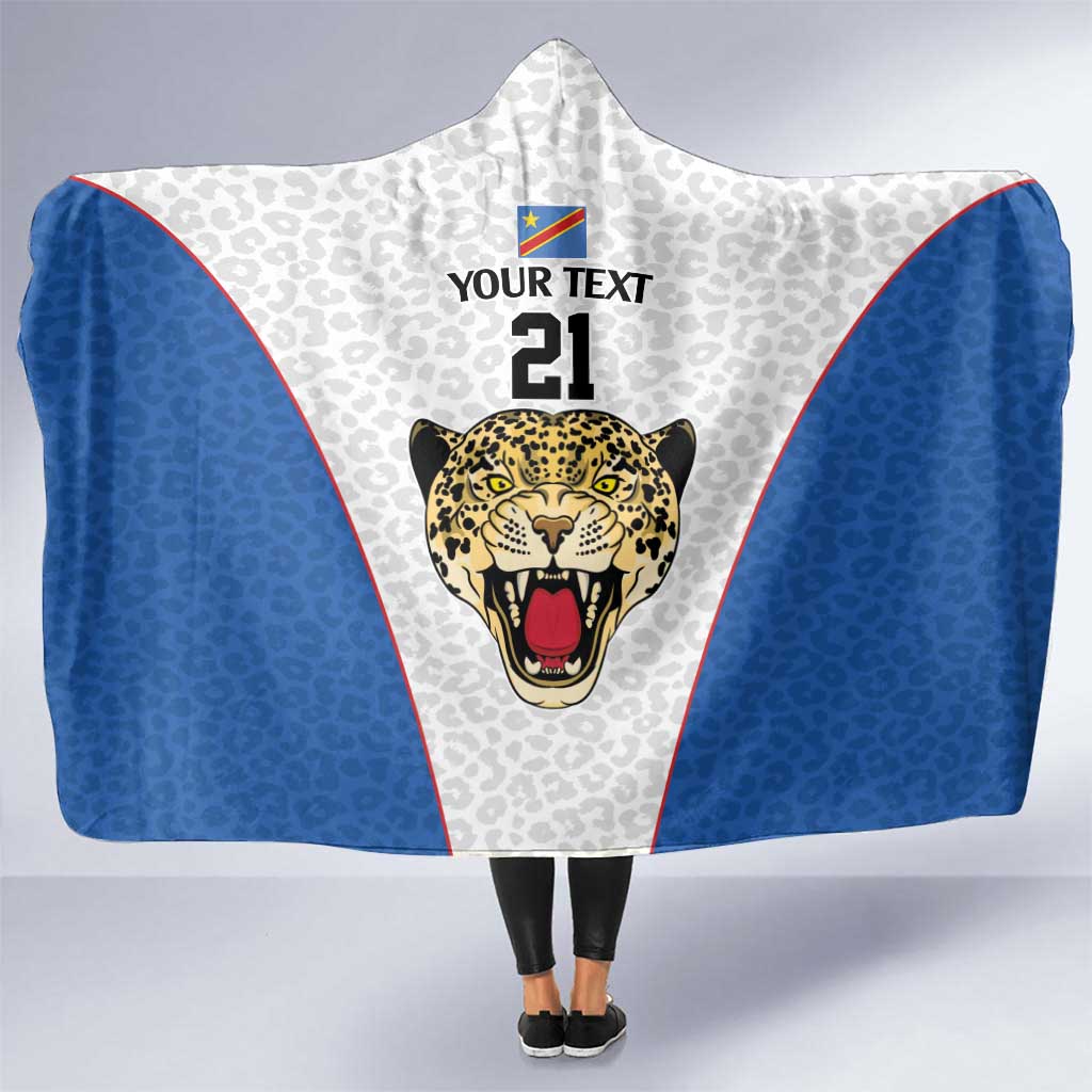 DR Congo Football Custom Hooded Blanket White Leopard Skin Pattern - Wonder Print Shop