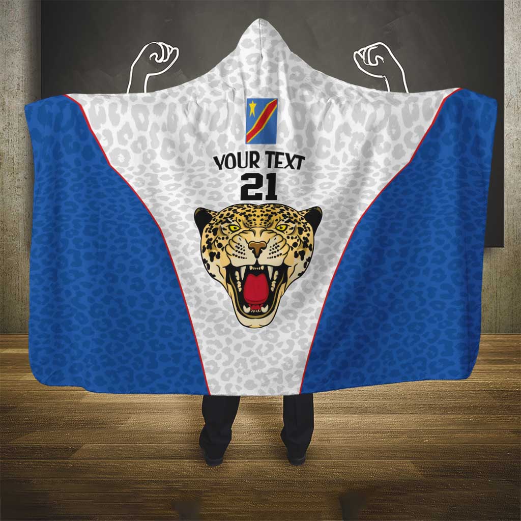 DR Congo Football Custom Hooded Blanket White Leopard Skin Pattern - Wonder Print Shop