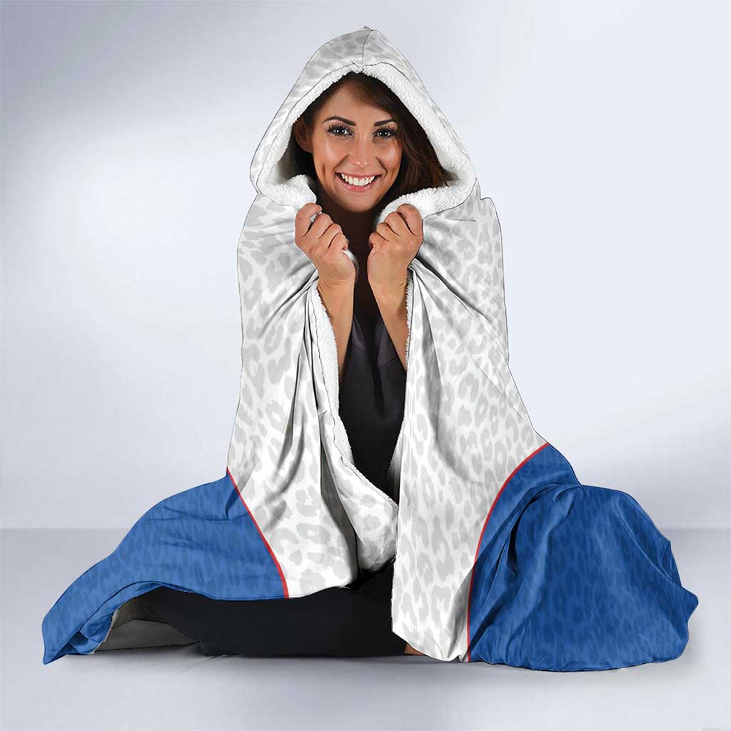 DR Congo Football Custom Hooded Blanket White Leopard Skin Pattern - Wonder Print Shop