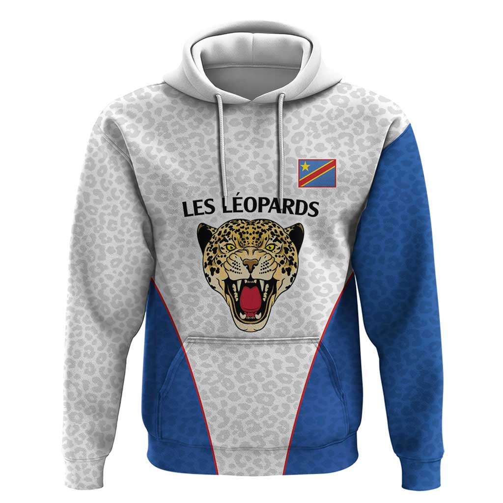 DR Congo Football Custom Hoodie White Leopard Skin Pattern - Wonder Print Shop