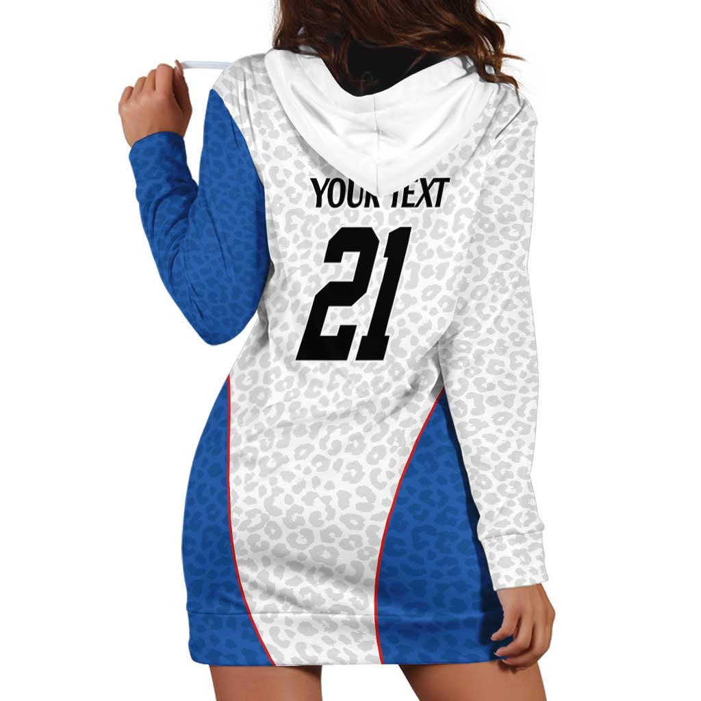 DR Congo Football Custom Hoodie Dress White Leopard Skin Pattern - Wonder Print Shop