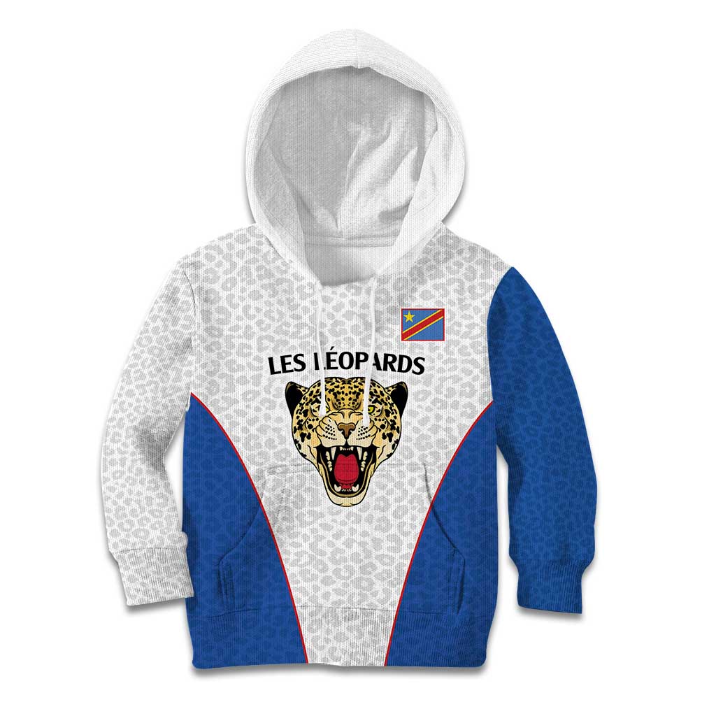 DR Congo Football Custom Kid Hoodie White Leopard Skin Pattern - Wonder Print Shop