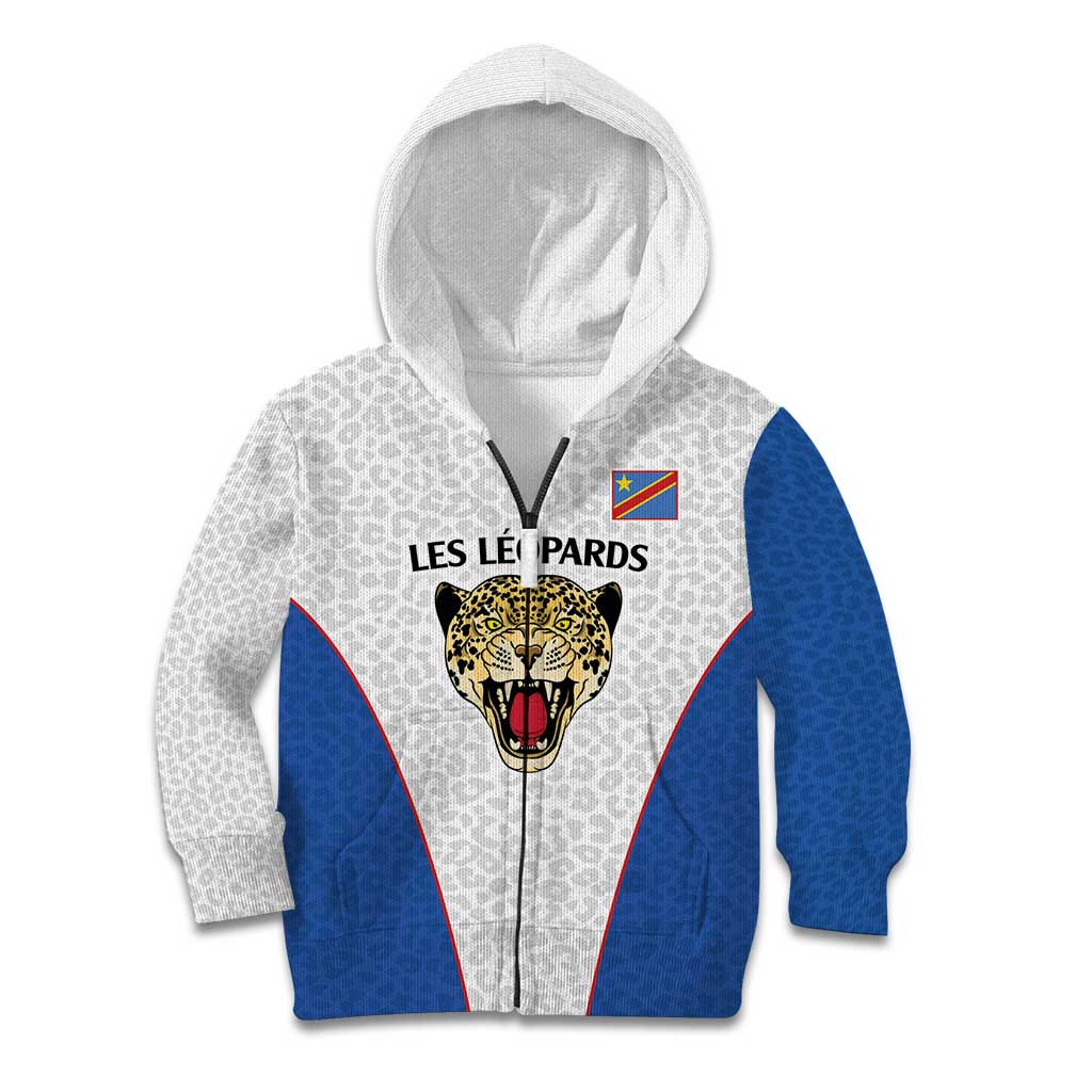 DR Congo Football Custom Kid Hoodie White Leopard Skin Pattern - Wonder Print Shop