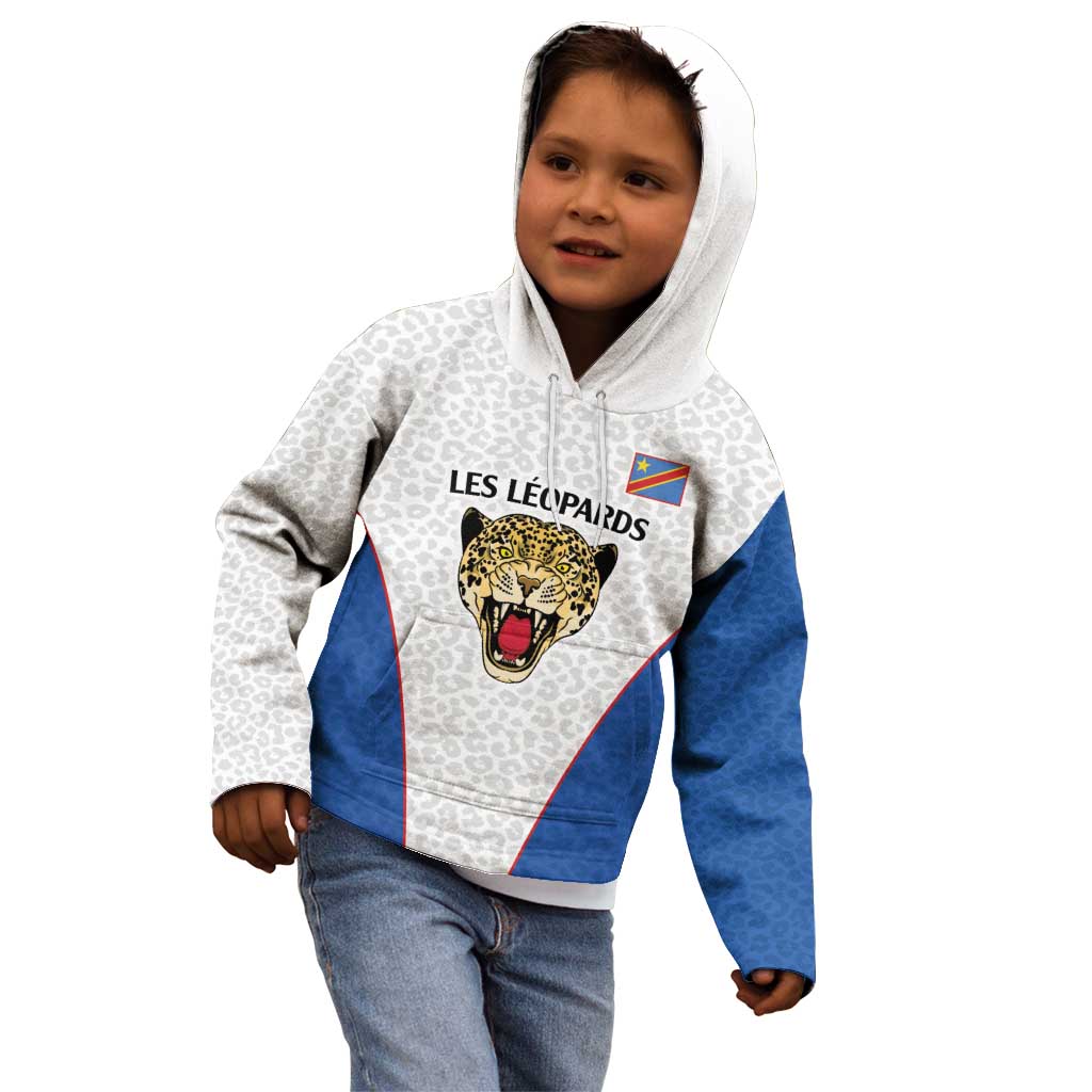 DR Congo Football Custom Kid Hoodie White Leopard Skin Pattern - Wonder Print Shop