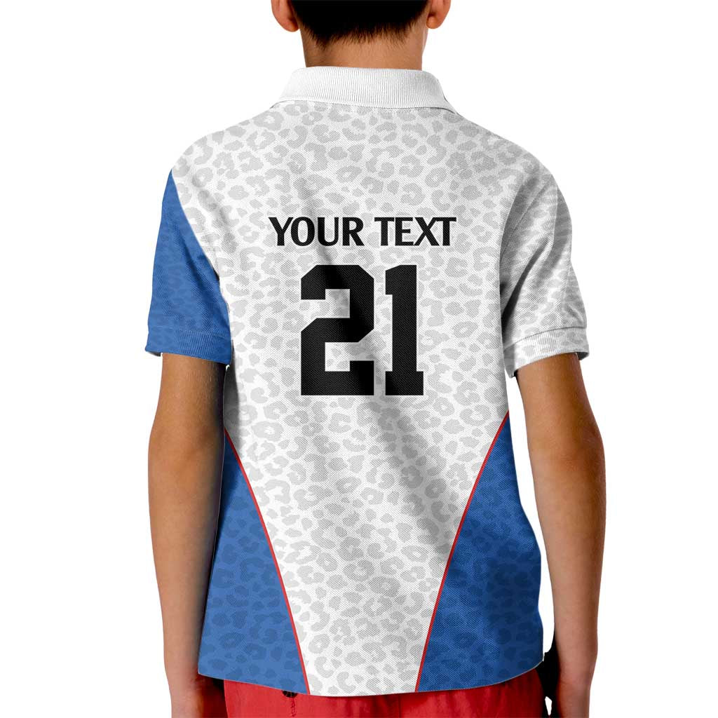 DR Congo Football Custom Kid Polo Shirt White Leopard Skin Pattern - Wonder Print Shop