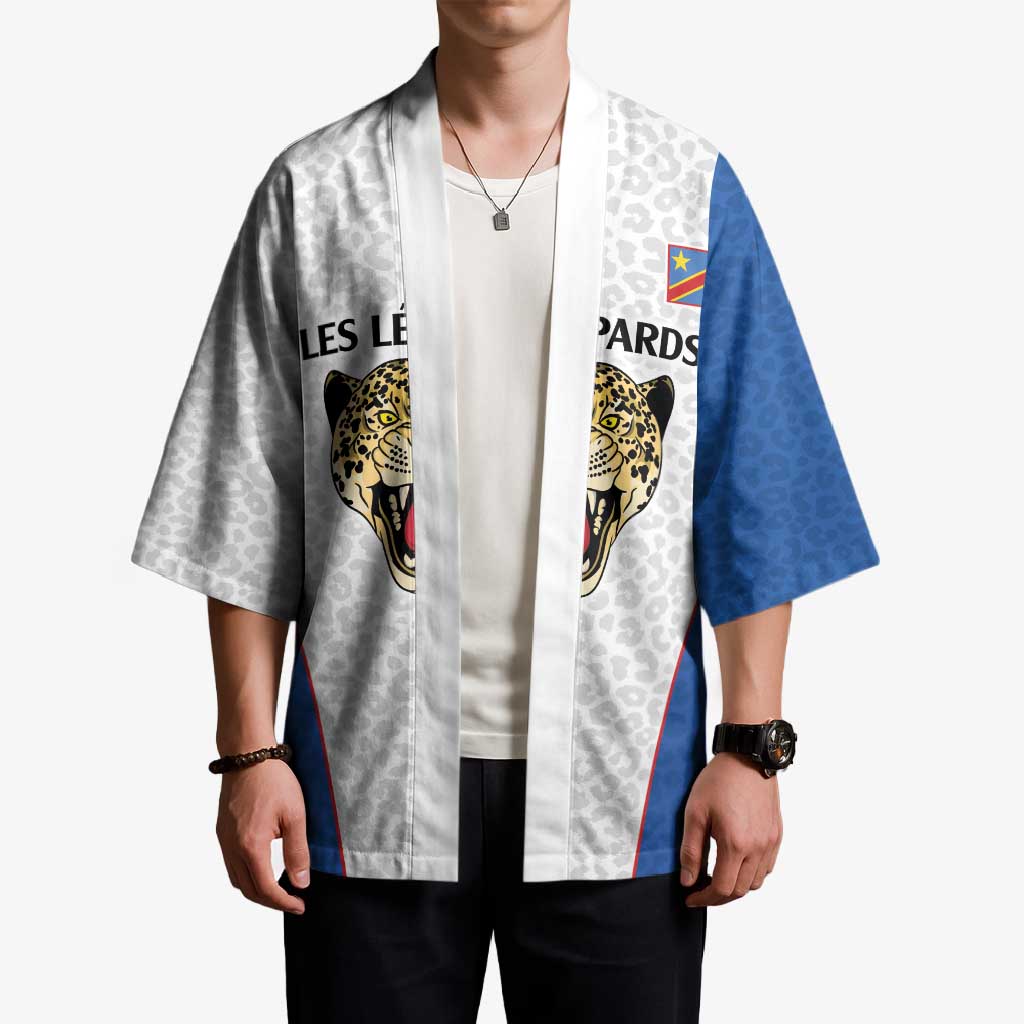 Africa DR Congo Football Custom Kimono White Leopard Skin Pattern