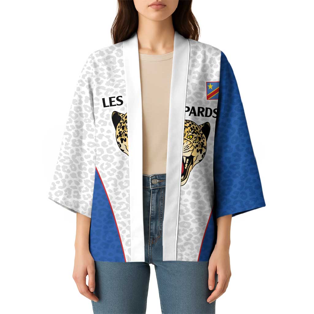 Africa DR Congo Football Custom Kimono White Leopard Skin Pattern