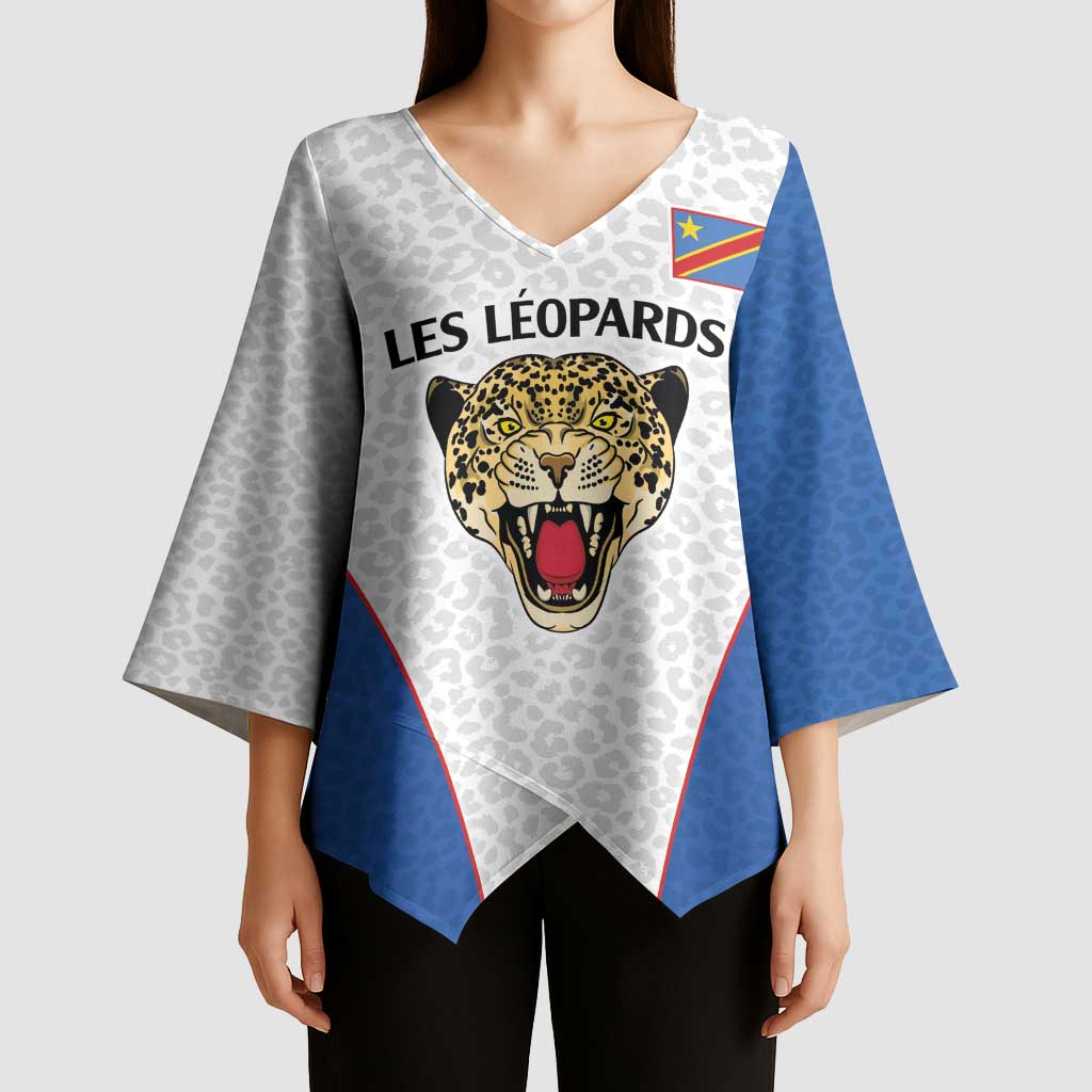Africa DR Congo Football Custom Kimono Sleeve Blouse White Leopard Skin Pattern