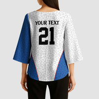 Africa DR Congo Football Custom Kimono Sleeve Blouse White Leopard Skin Pattern