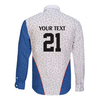 DR Congo Football Custom Long Sleeve Button Shirt White Leopard Skin Pattern - Wonder Print Shop