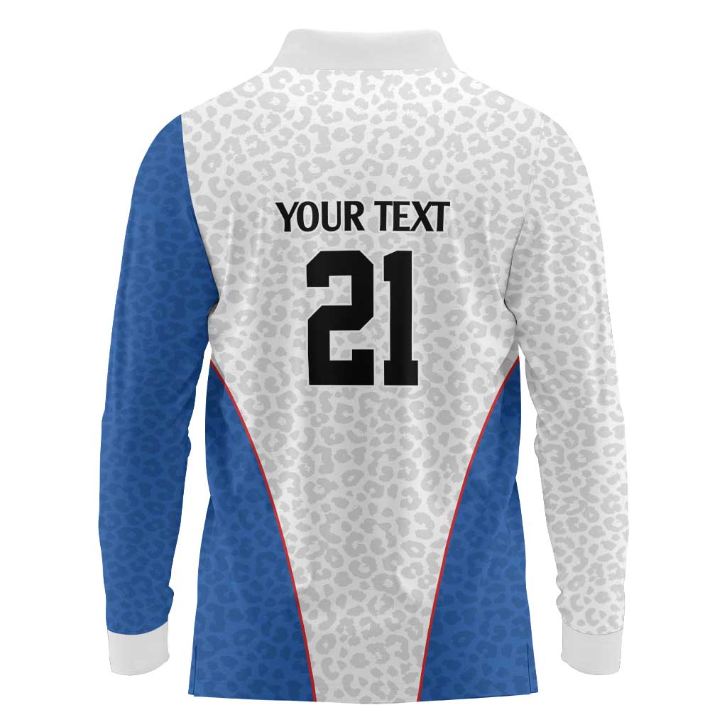 DR Congo Football Custom Long Sleeve Polo Shirt White Leopard Skin Pattern - Wonder Print Shop