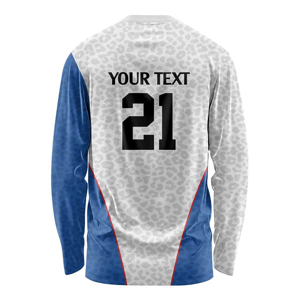 DR Congo Football Custom Long Sleeve Shirt White Leopard Skin Pattern - Wonder Print Shop