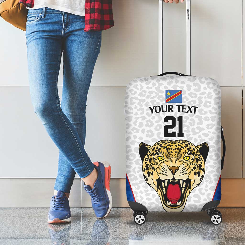 DR Congo Football Custom Luggage Cover White Leopard Skin Pattern - Wonder Print Shop