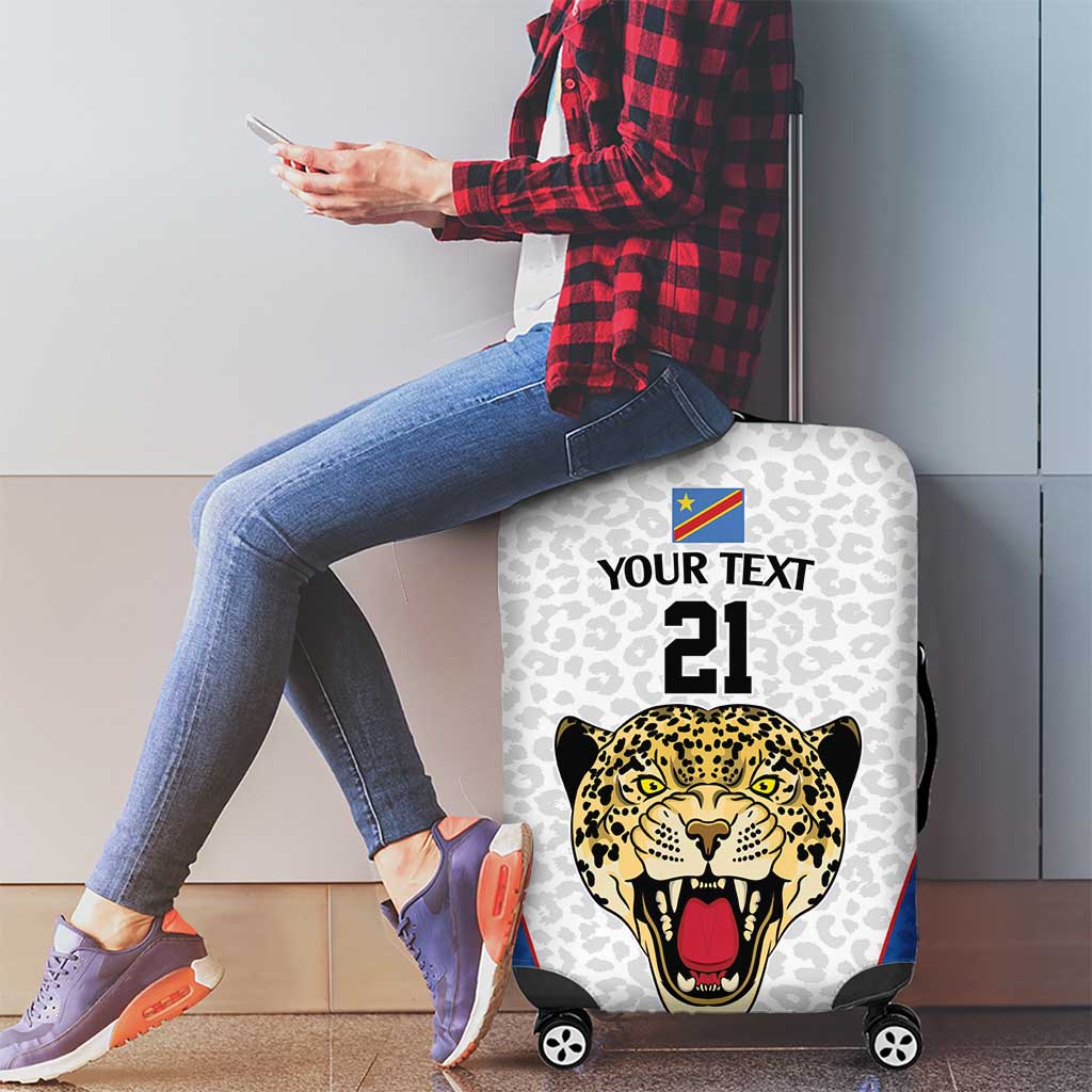 DR Congo Football Custom Luggage Cover White Leopard Skin Pattern - Wonder Print Shop