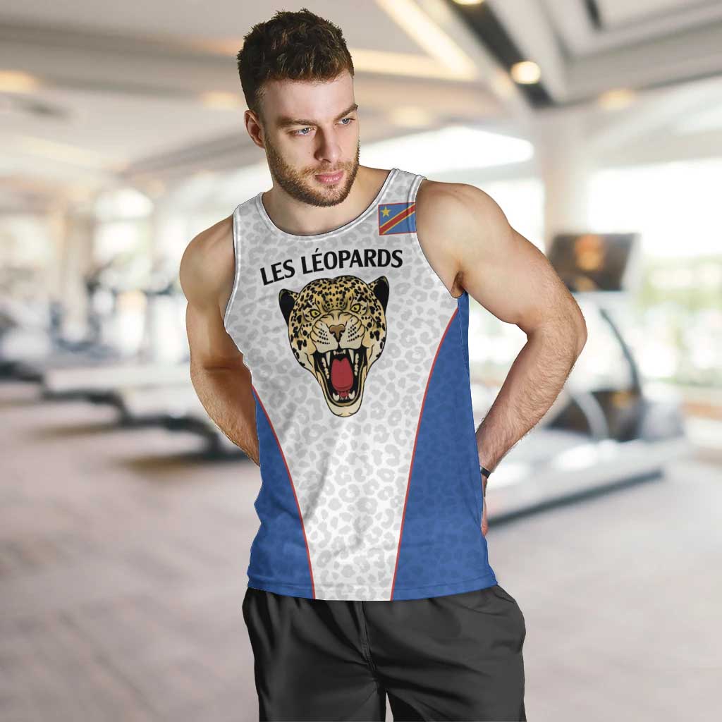 DR Congo Football Custom Men Tank Top White Leopard Skin Pattern - Wonder Print Shop