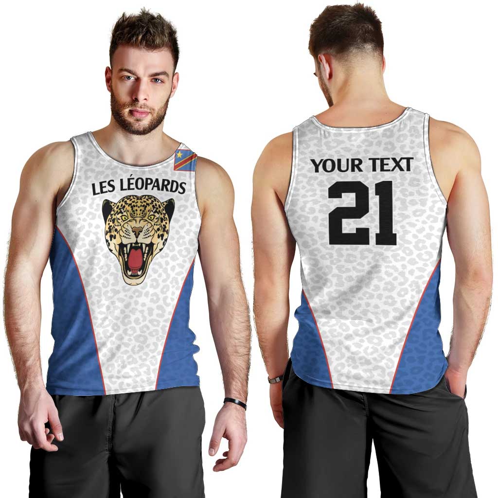 DR Congo Football Custom Men Tank Top White Leopard Skin Pattern - Wonder Print Shop