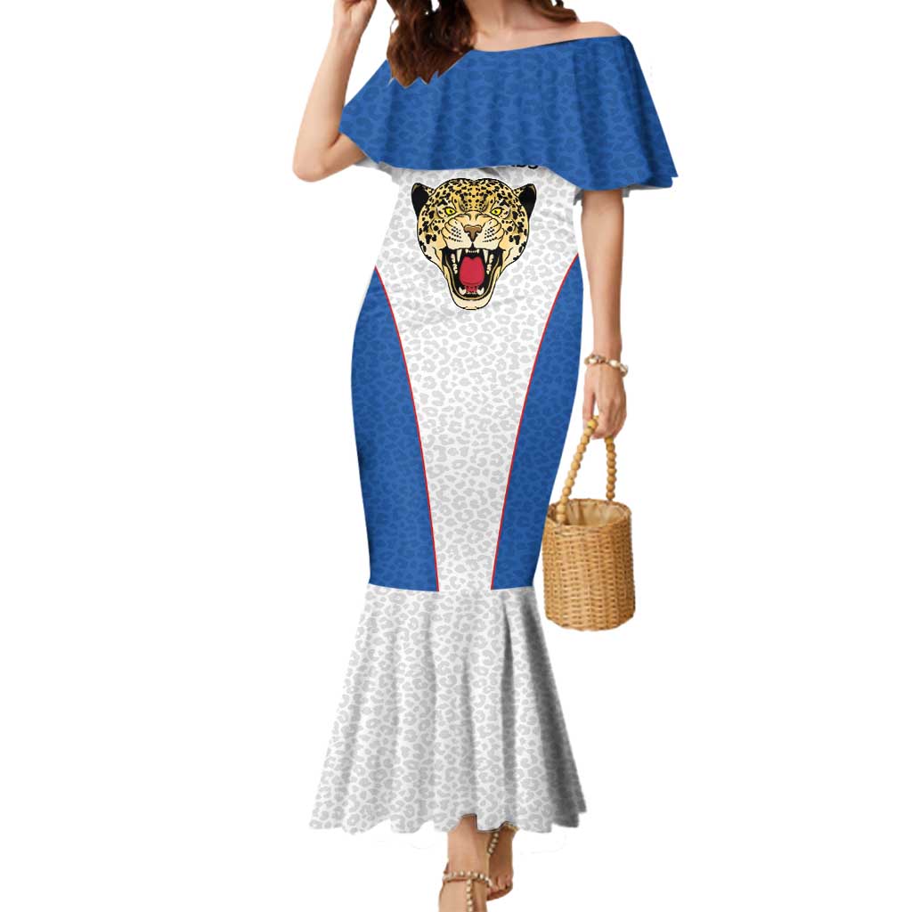 DR Congo Football Custom Mermaid Dress White Leopard Skin Pattern - Wonder Print Shop